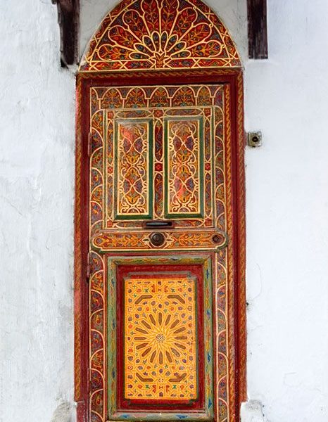 Exotic Moroccan Hand-Painted Wood Door - Premium Craftsmanship