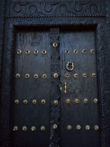 Hand-Carved Black Moroccan Wood Door - High-End Quality