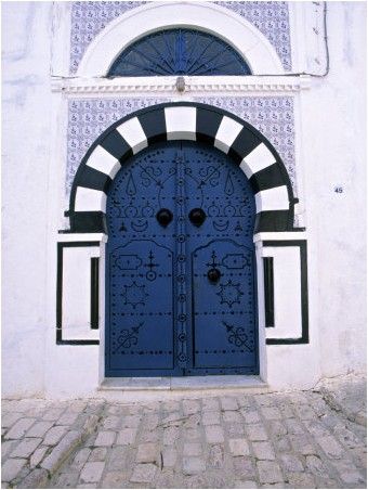 Moroccan Blue Arched Wood Door 126 - High-Quality Handcrafted Double Door