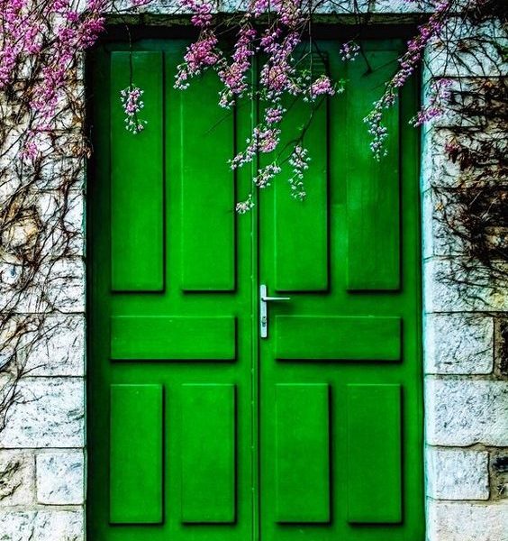 Elegant Green Wood Double Doors - Crafted in Morocco