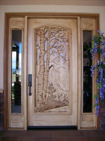 Luxurious Butternut Wood Front Door with Sidelites