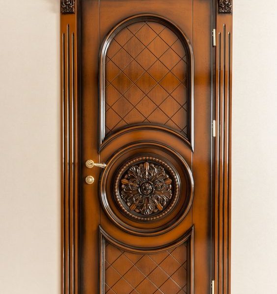 Exquisite Stained Wood Door for Modern Interiors - Handcrafted Moroccan Luxury