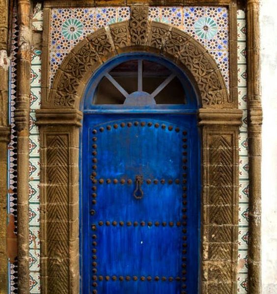 Blue Vintage Moroccan Solid Wood Door - Handcrafted High-Quality Beauty
