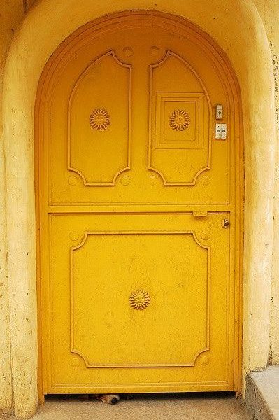 Vintage Moroccan Yellow Wood Door - Handcrafted Luxury
