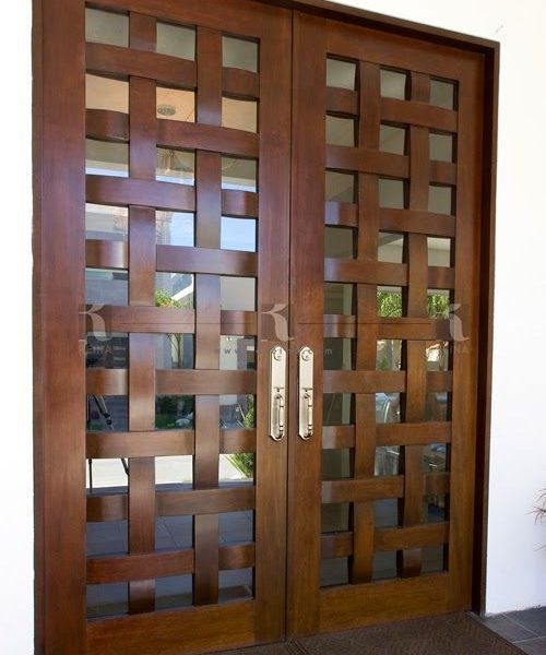 Braid Wood Front Double Door - Handcrafted Moroccan Wood Entry Door