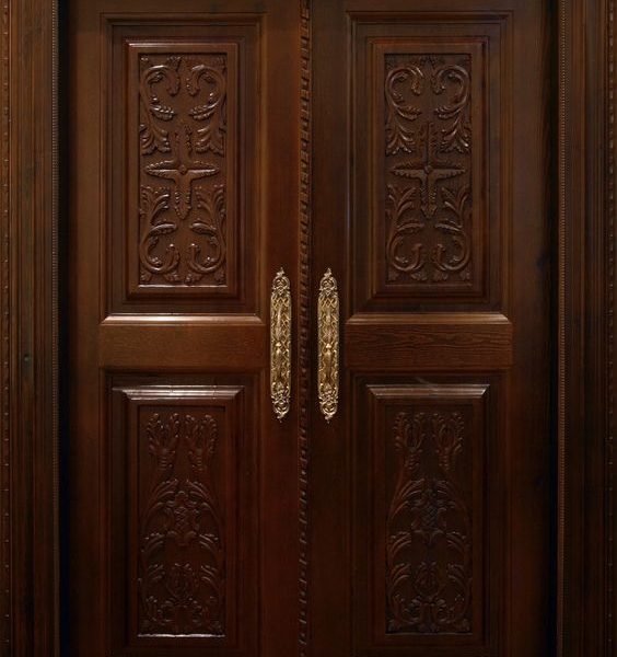 Moroccan Hand-Carved Wood Double Doors-Elegant Handcrafted Design