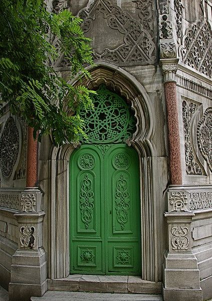 Green Moroccan Wood Double Doors - Premium Crafted Aesthetics