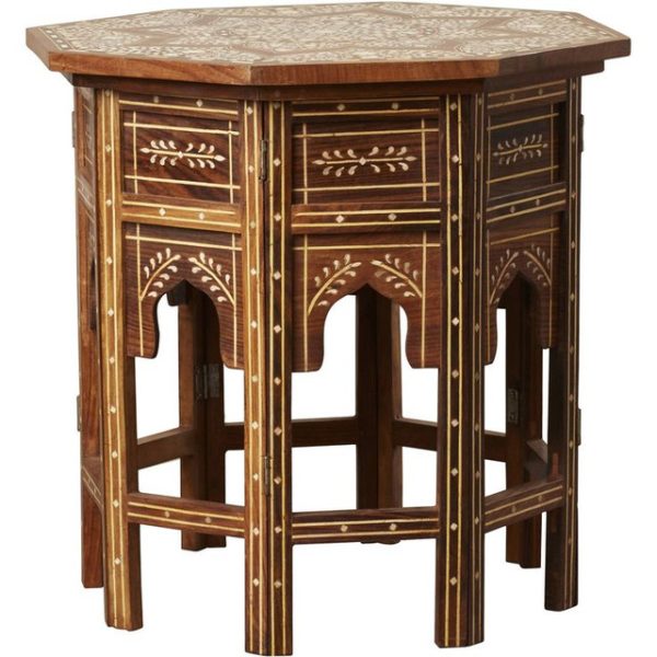 Moroccan Octagonal Wood Table with Geometric Designs