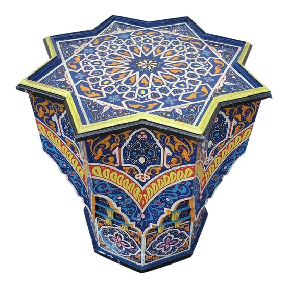 Moroccan Hand-Painted Wood Coffee Table
