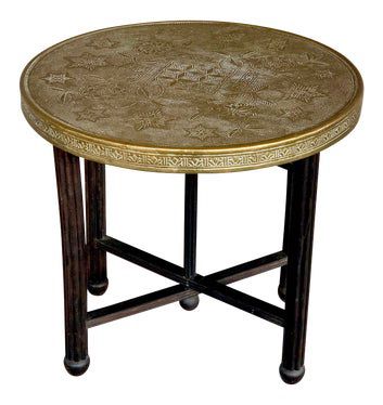 Moroccan Brass Top Wooden Table Tray