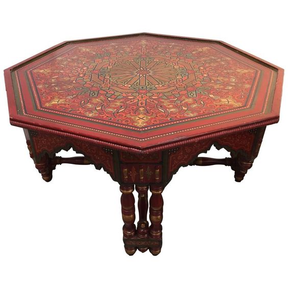 Moroccan Handcrafted Wood Table with Moorish Motifs