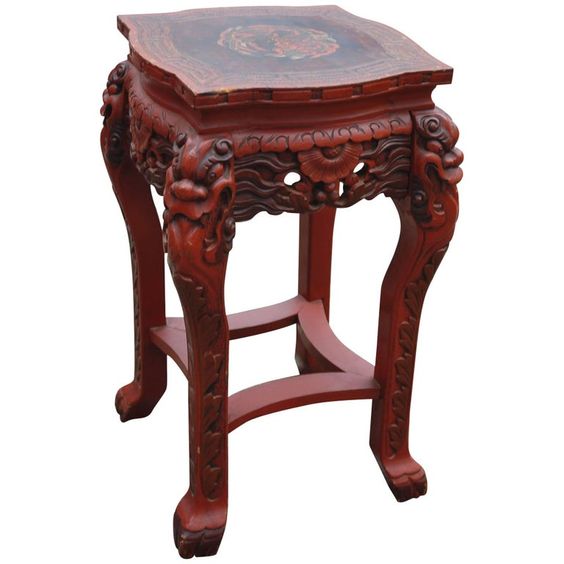 Moroccan Handcrafted Wood Table with Dark Red Glossy Finish