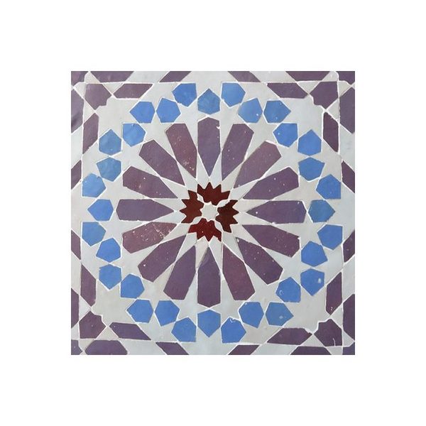 Moroccan Mosaic Floral Tile in Red, Blue & White