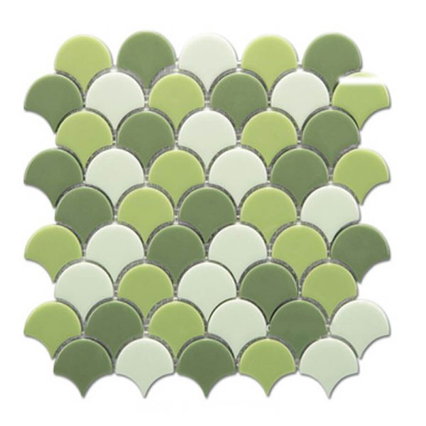 Moroccan White Olive Green Fish Scale Tiles
